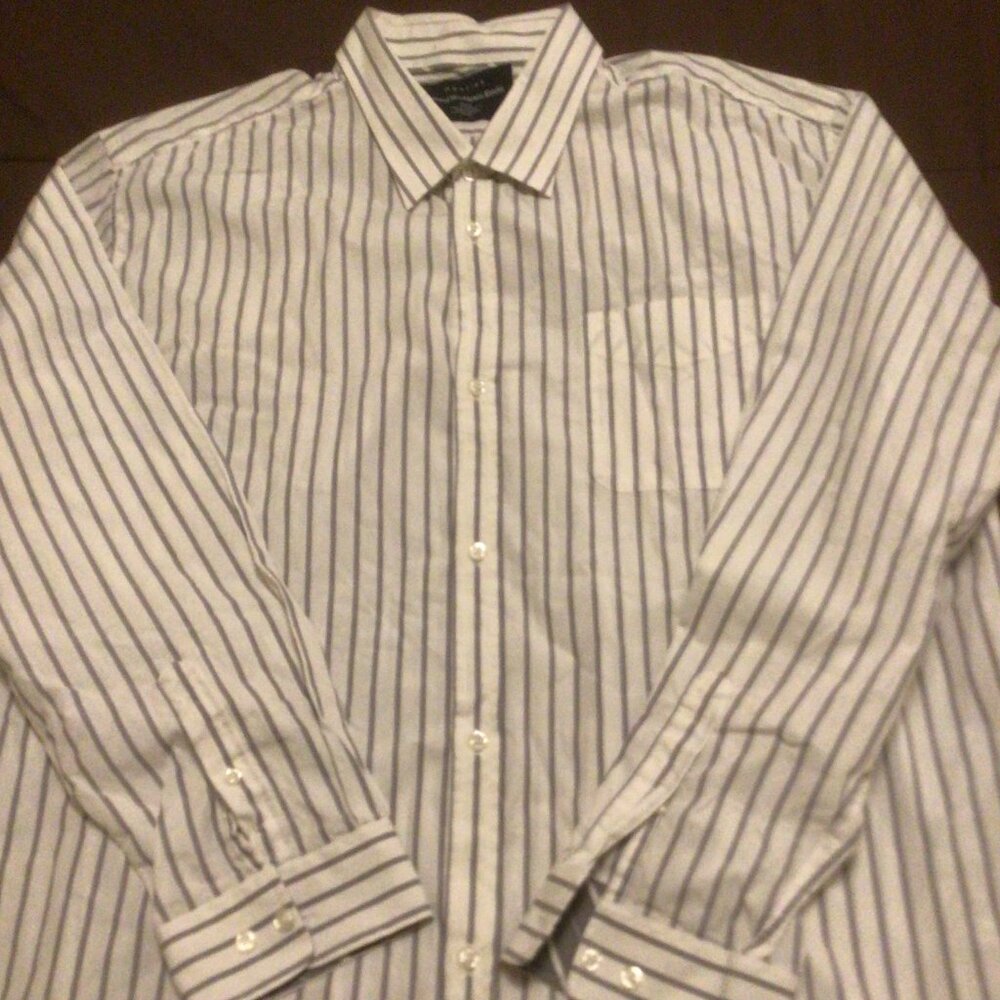 Men's long sleeve stripe shirt white/grey stripes 2XL